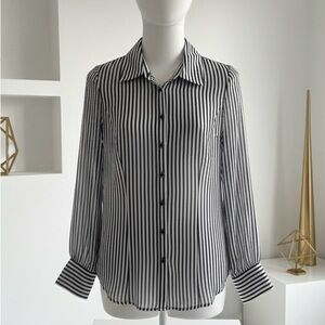 Guess| Sheer Black & White Lightweight Striped Button Down Shirt Blouse Sz S